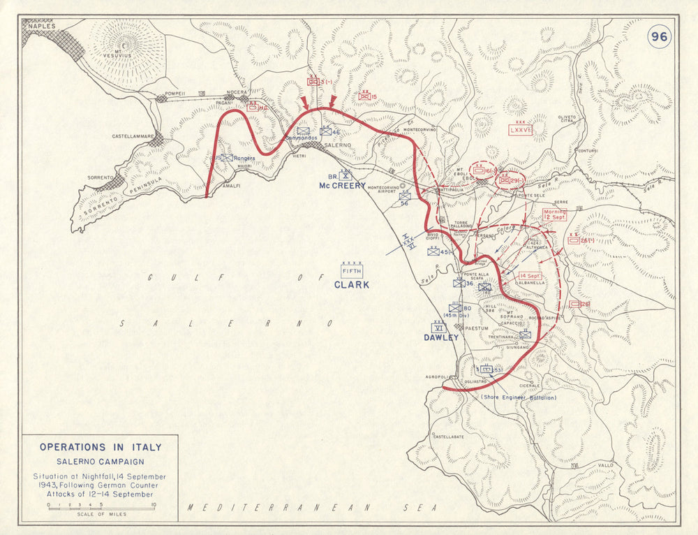World War 2. Operation Avalanche 12-14 September 1943. Salerno landings 1959 map