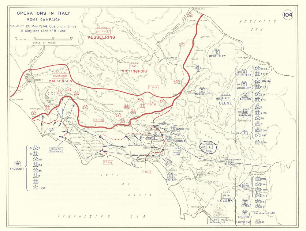 World War 2. Italy. Rome Campaign. 11 May-5 June 1944 1959 old vintage map