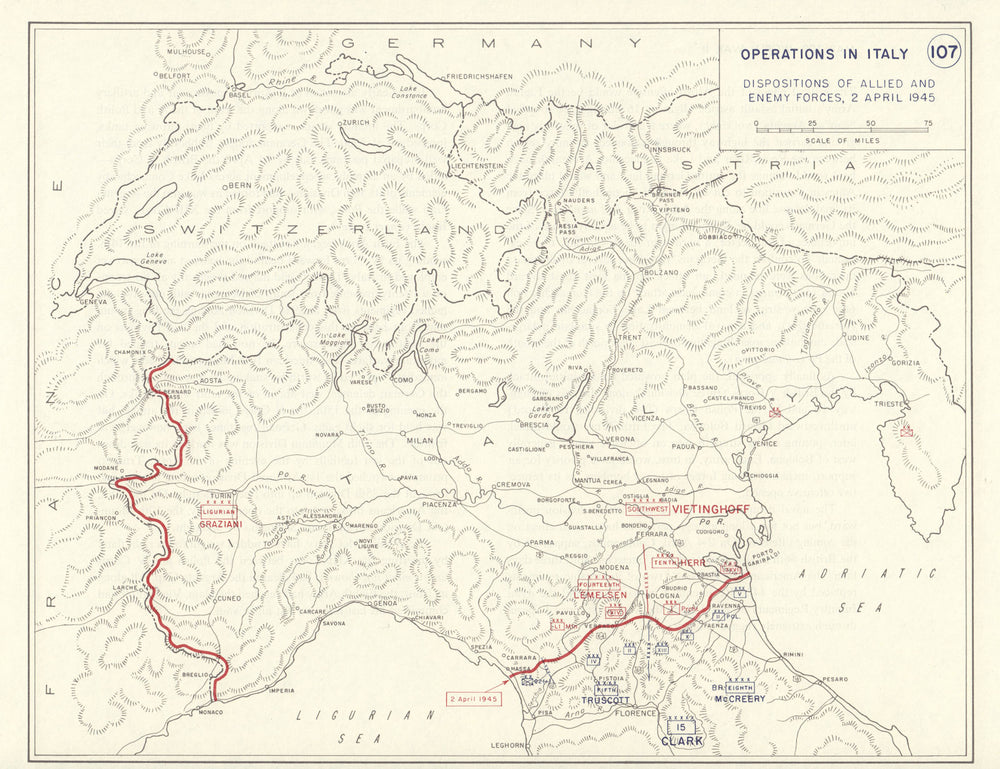 World War 2. Italian Campaign. 2 April 1945 Allied & Enemy Dispositions 1959 map