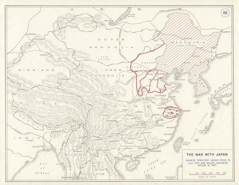 Second Sino-Japanese War 1937. Japanese Manchuria. China 1959 old vintage map