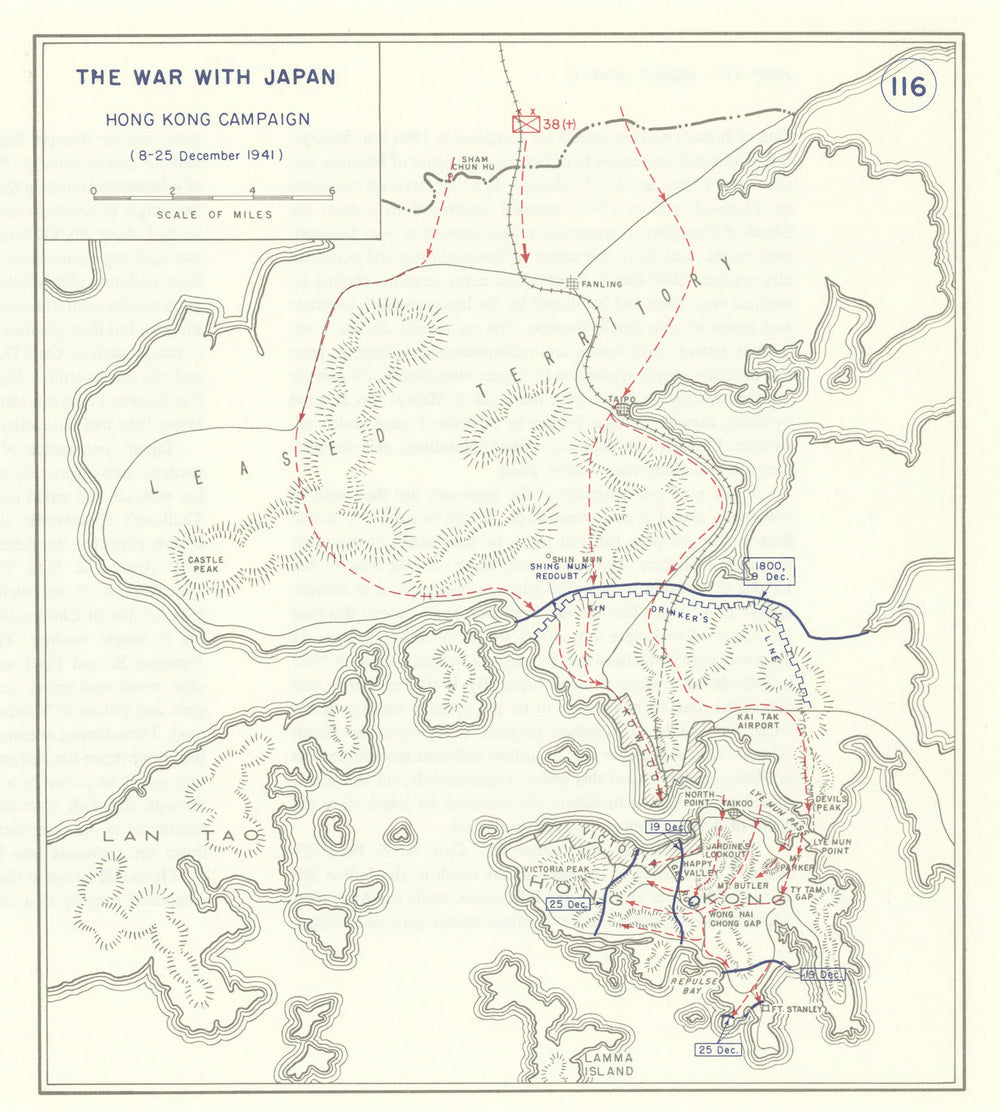 World War 2. December 8-25 1941. Japanese capture of Hong Kong 1959 old map
