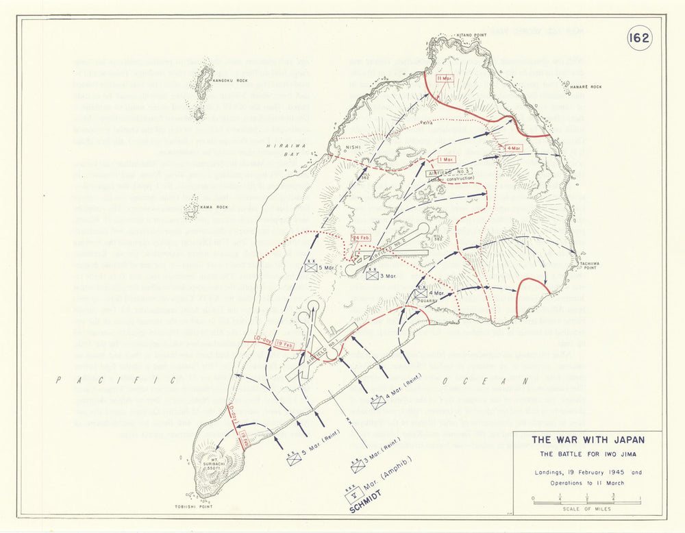 World War 2. Japan. February-March 1945 Battle for Iwo Jima. Landings 1959 map