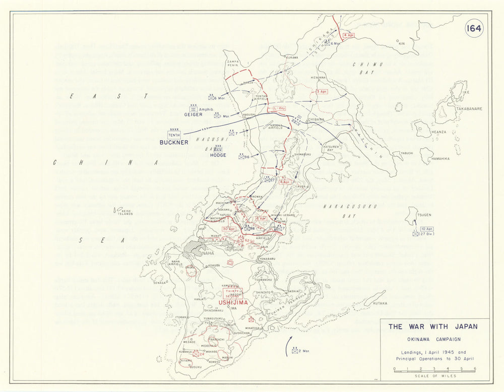 World War 2. Japan. Okinawa Campaign. April 1945 landings & operations 1959 map