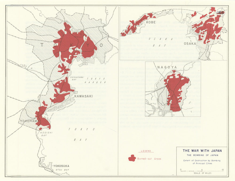 World War 2 Bombing of Japanese cities Tokyo Nagoya Osaka Kobe Yokohama 1959 map