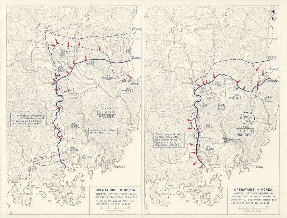 Korean War. 5 August - 10 September 1950 Pusan Perimeter defence 1959 old map