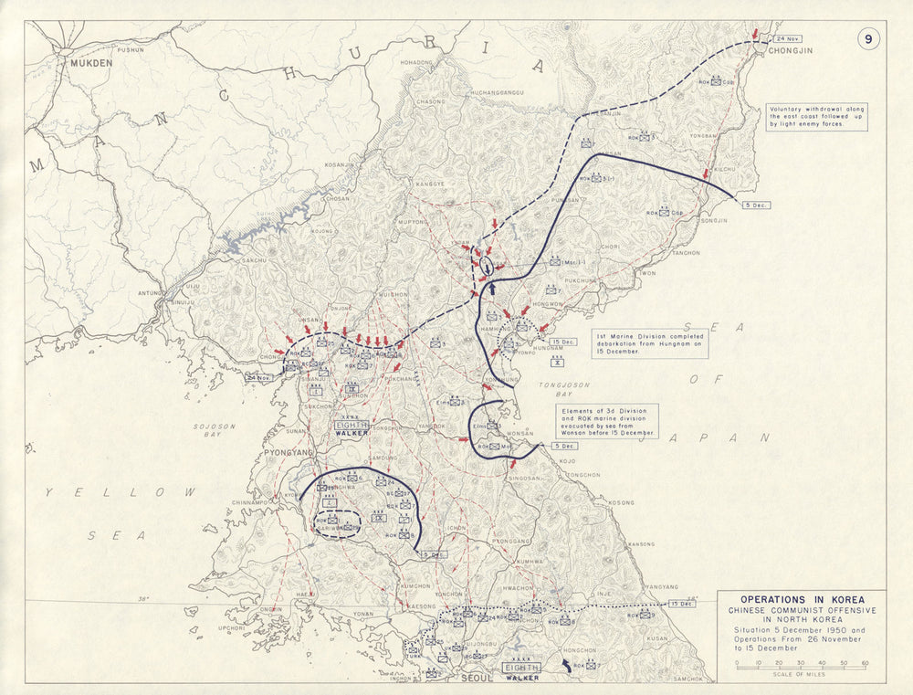 Korean War. 26 Nov-15 Dec 1950. Chinese Communist Offensive 1959 old map