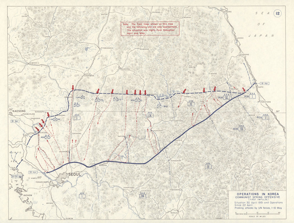 Spring Offensive Strategic Map Korean War. April-May 1951. Communist Spring Offensive 1st Impulse 1959 ...