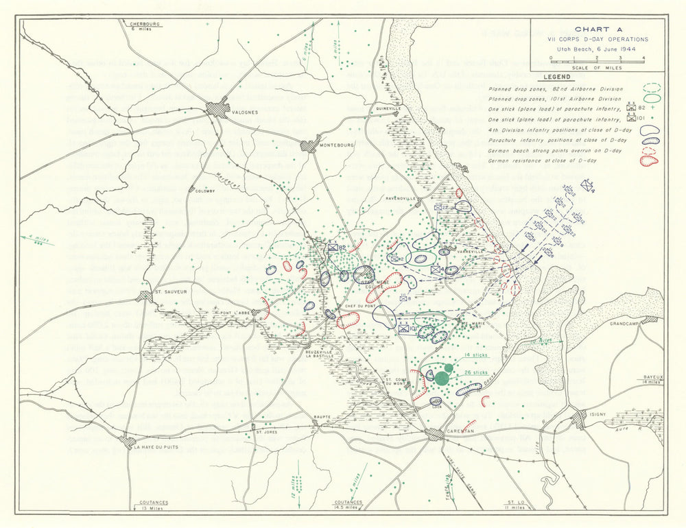 World War 2. VII Corps D-Day Operations, 6 June 1944. Utah Beach 1959 old map
