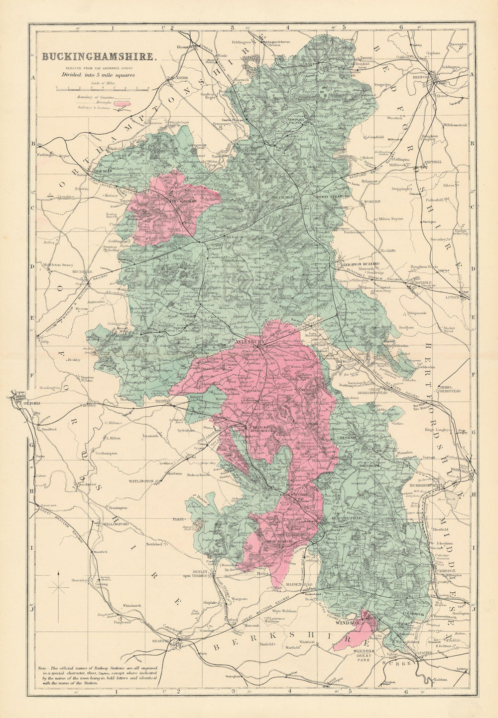 BUCKINGHAMSHIRE. Antique county map by GW BACON 1884 old chart