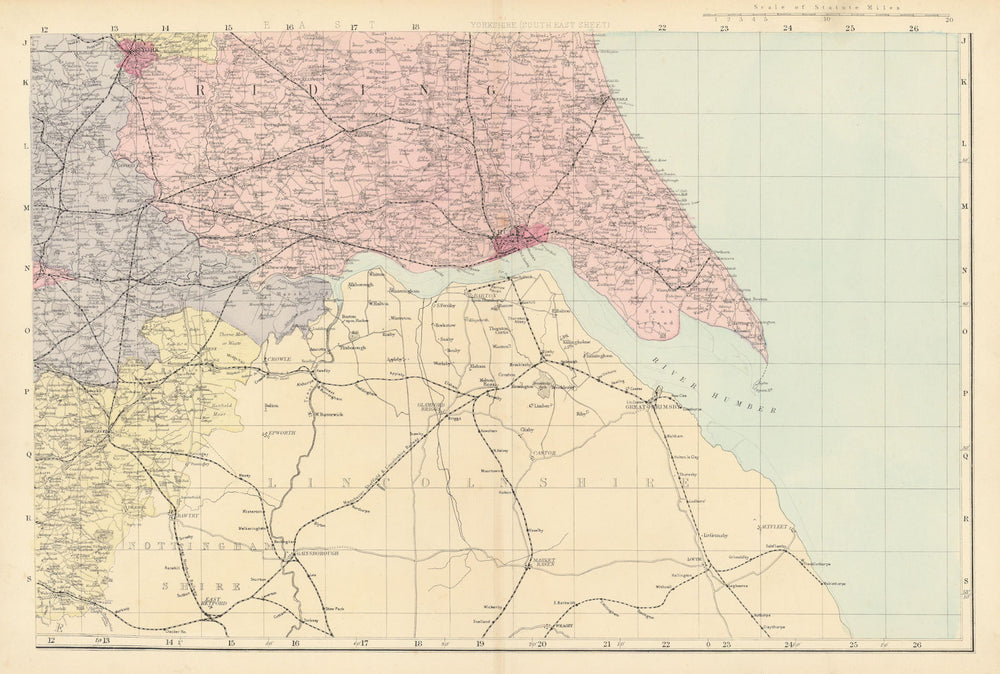 YORKSHIRE (South East). Hull York. Antique county map by GW BACON 1884 old