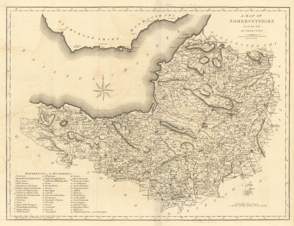 "A map of Somersetshire from the best authorities". County map. CARY 1806