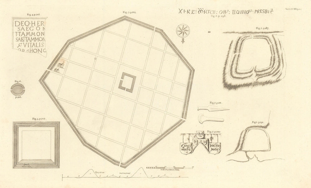 Silchester Iron Age / Roman town plan 1806 old antique vintage map chart