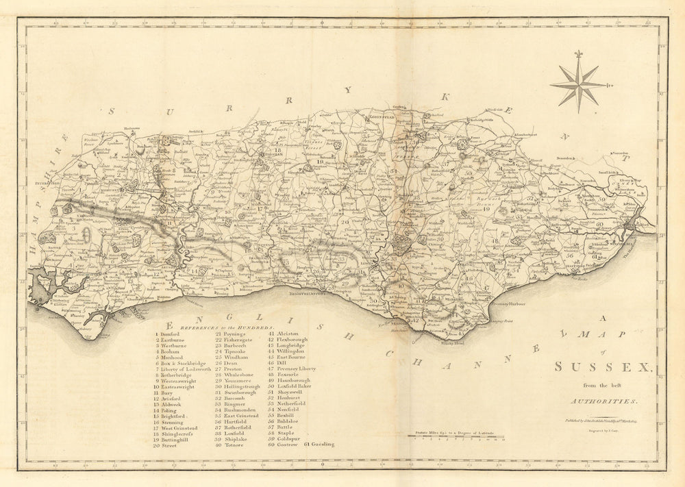 "A map of Sussex from the best authorities". County map. CARY 1806 old