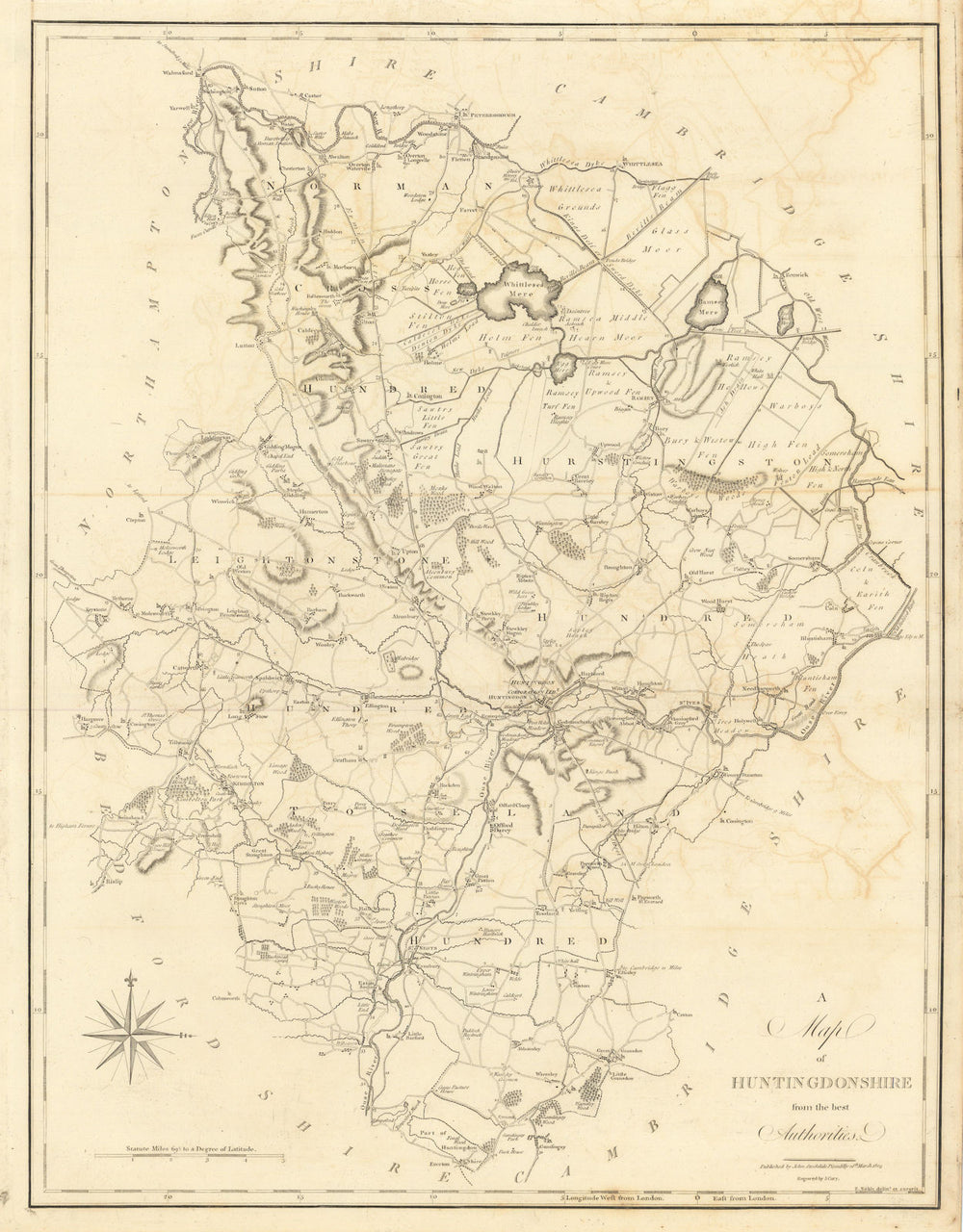 "A map of Huntingdonshire from the best authorities". County map. CARY 1806