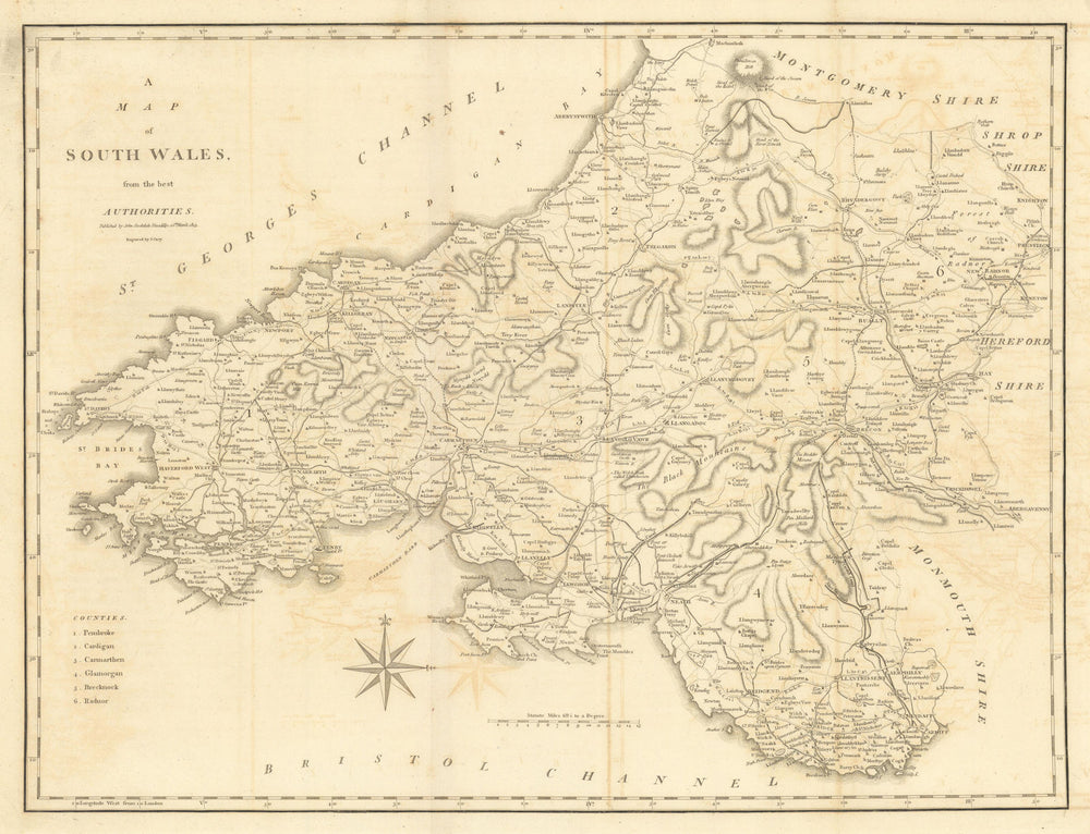 "A map of South Wales from the best authorities". CARY 1806 old antique