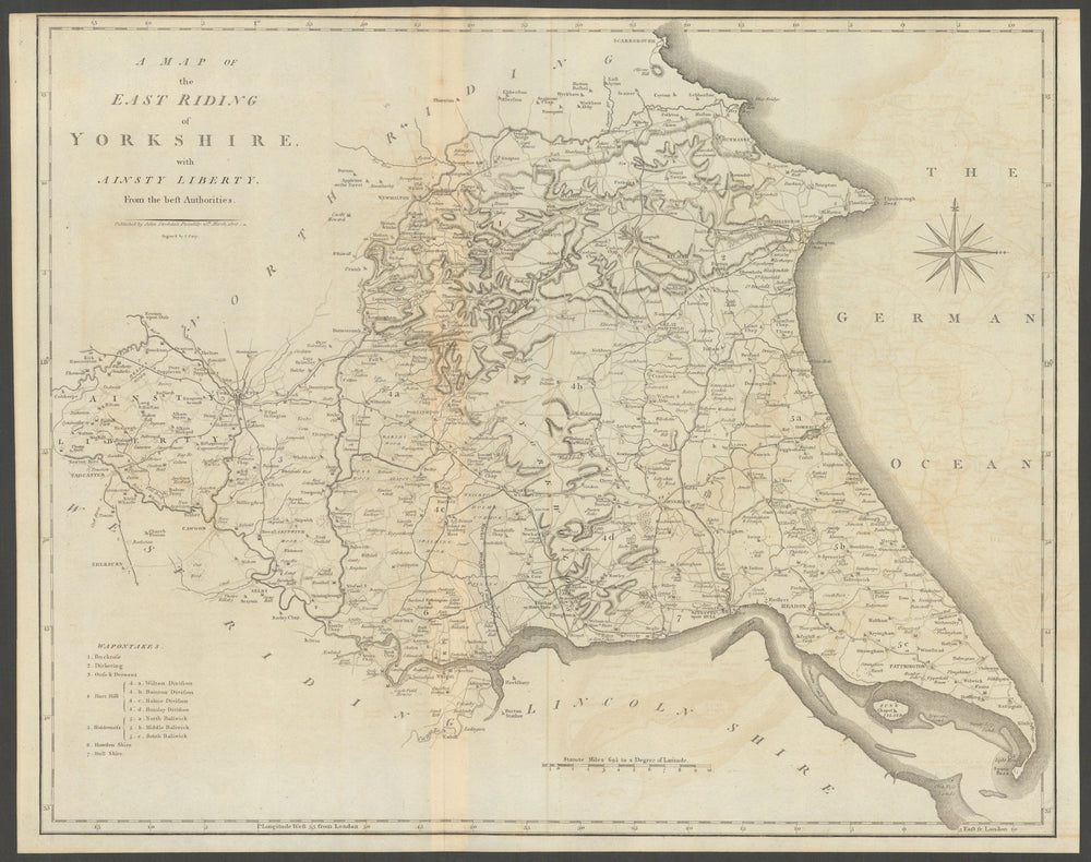 A map of the East Riding of Yorkshire with Ainsty Liberty by John CARY 1806