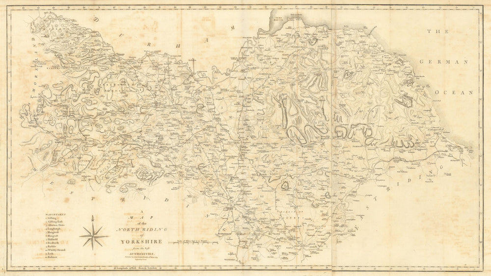 "A map of the North Riding of Yorkshire" by John Cary. County map 1806 old