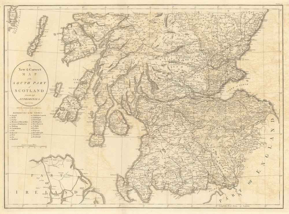 "A new & correct map of the South part of Scotland…" by John CARY 1806 old