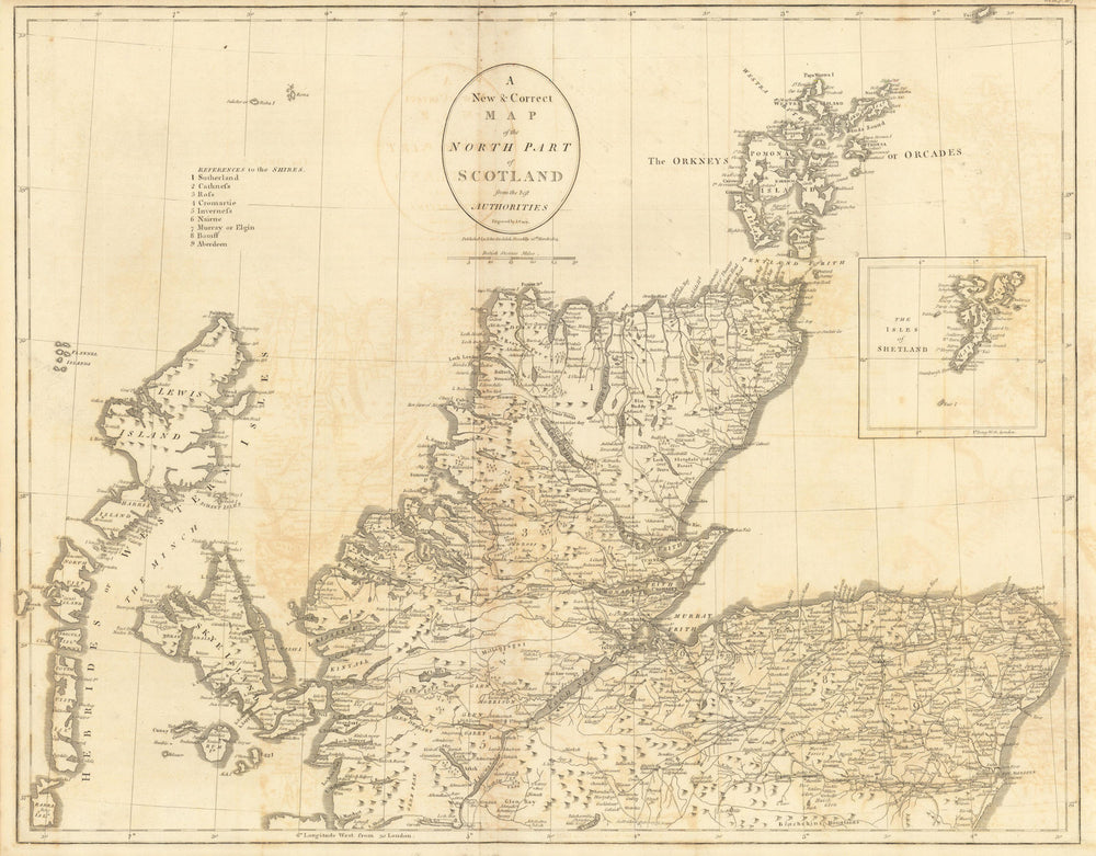"A new & correct map of the North part of Scotland…" by John CARY 1806 old
