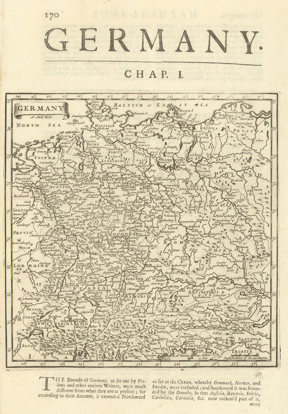 Germany by Herman Moll. Central Europe. Czechia Austria Switzerland 1709 map