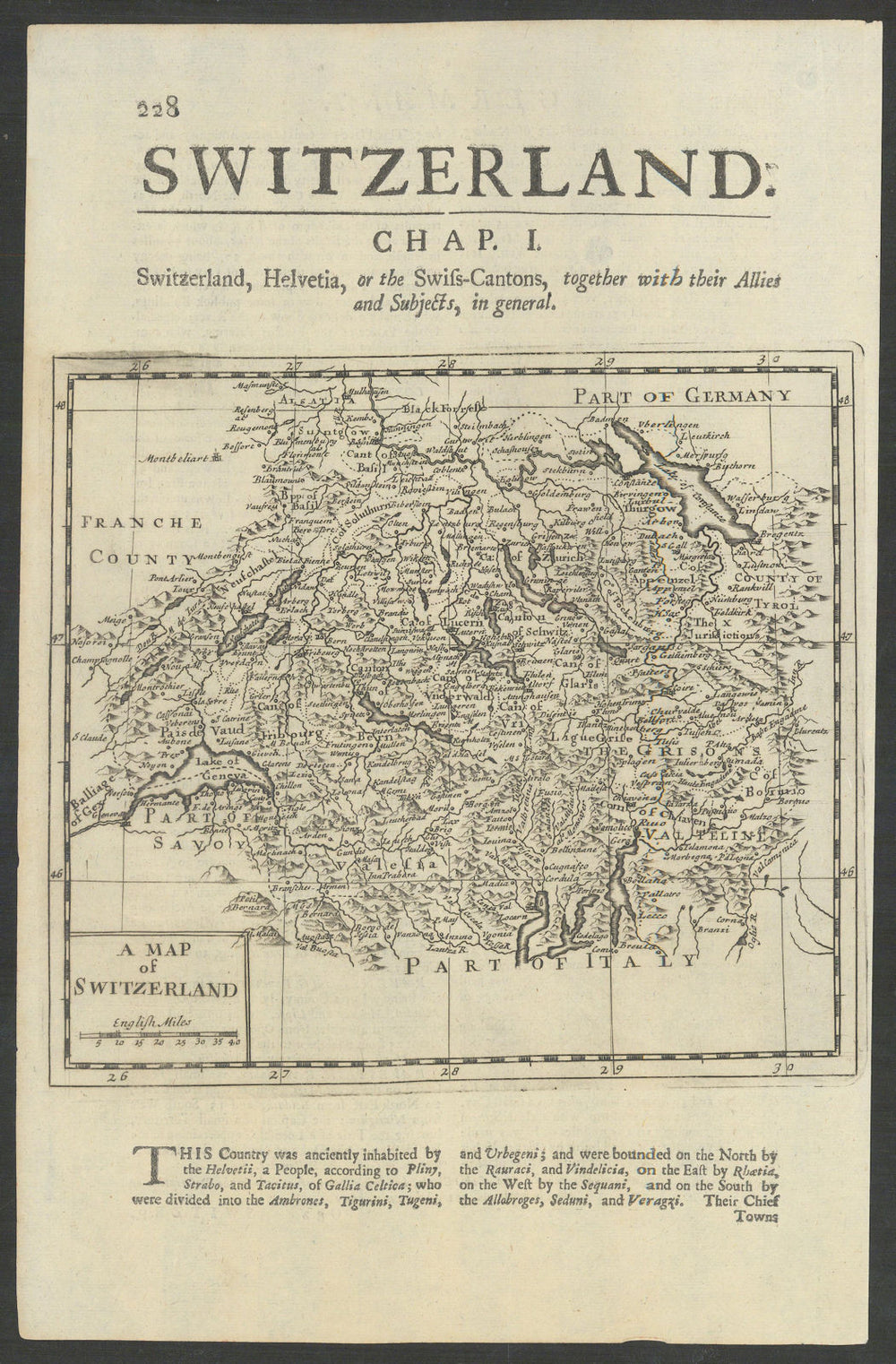 A Map of Switzerland by Herman Moll 1709 old antique vintage plan chart