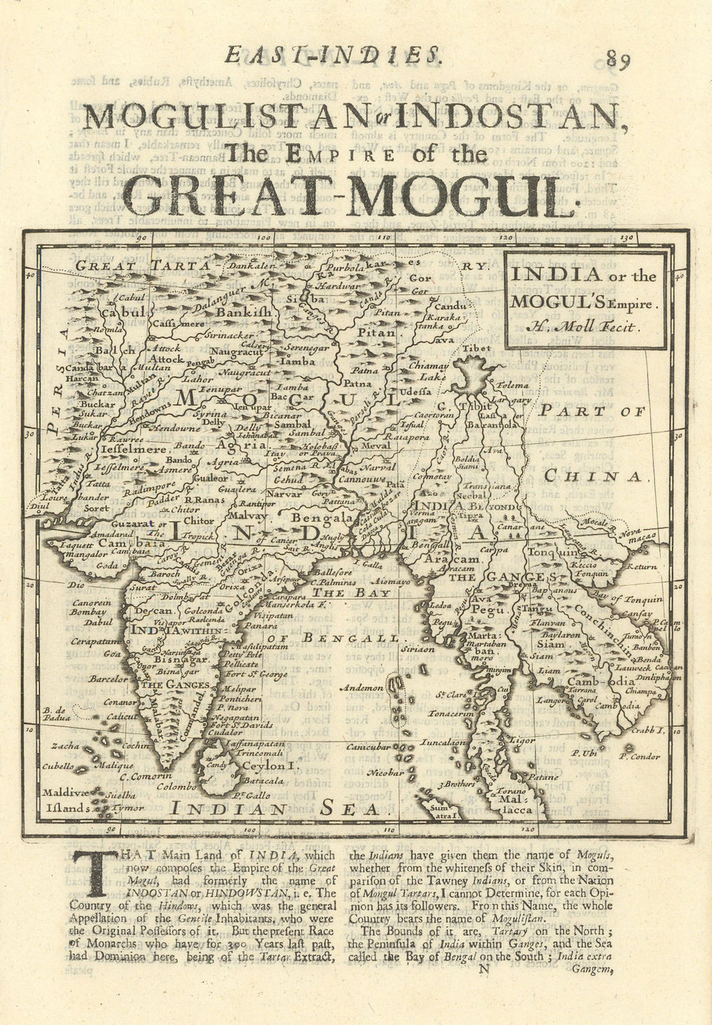India or the Mogul's Empire. South Asia Indochina Mughal Empire. MOLL 1709 map