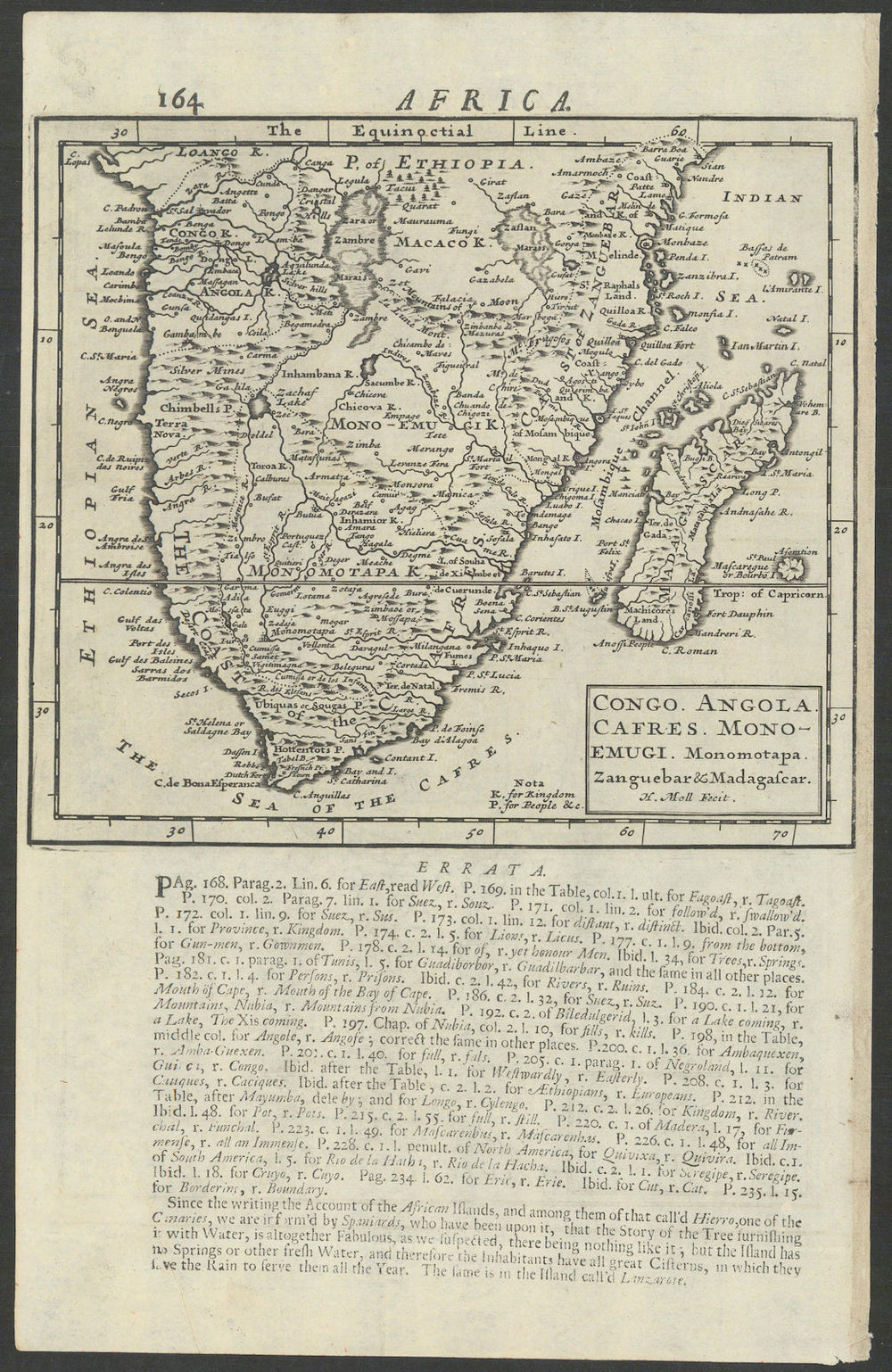 Congo Angola Cafres Monoemugi Zanguebar Madagascar Southern Africa MOLL 1709 map