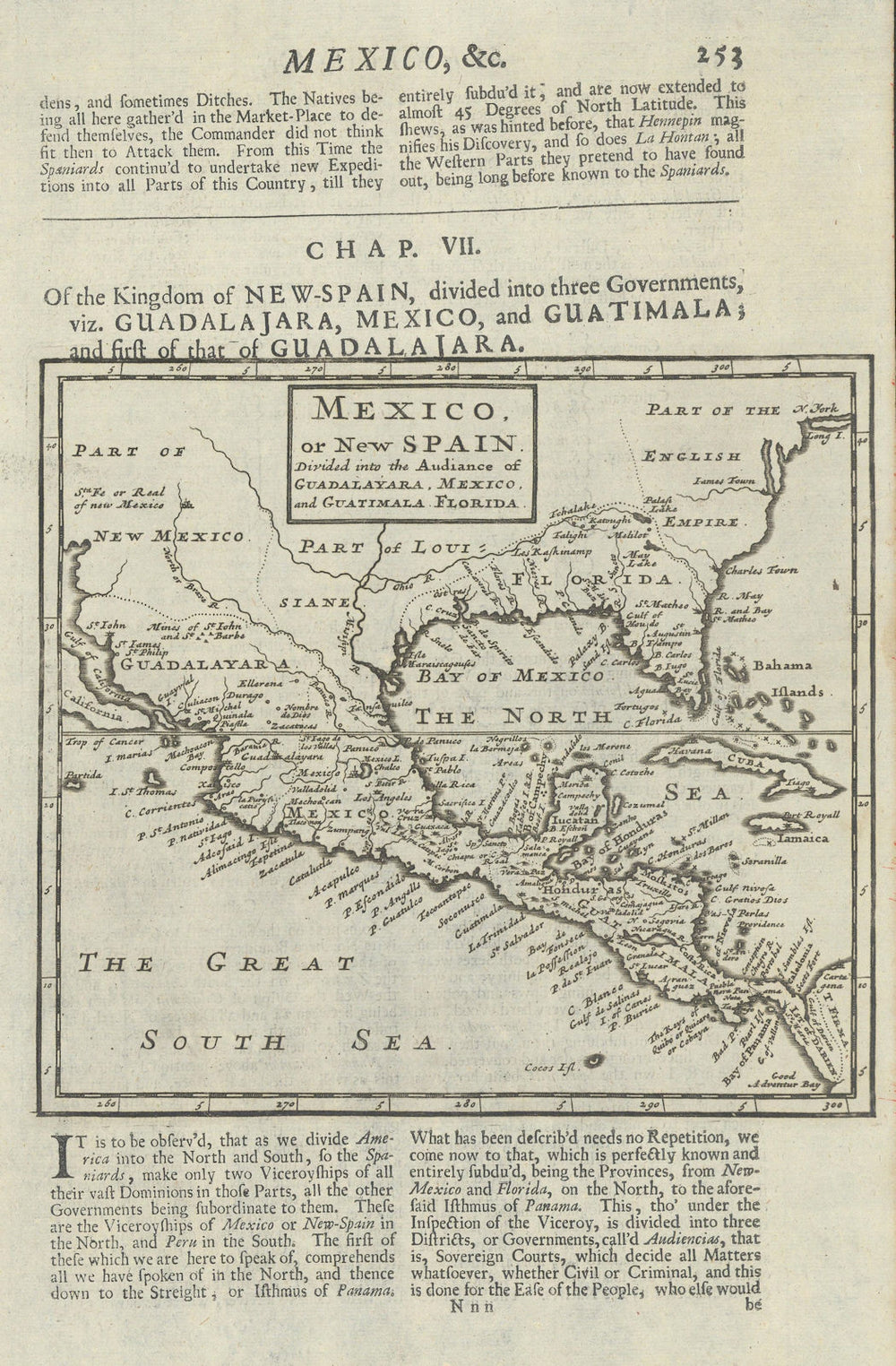 Mexico or New Spain divided… by Herman Moll. Southern United States 1709 map