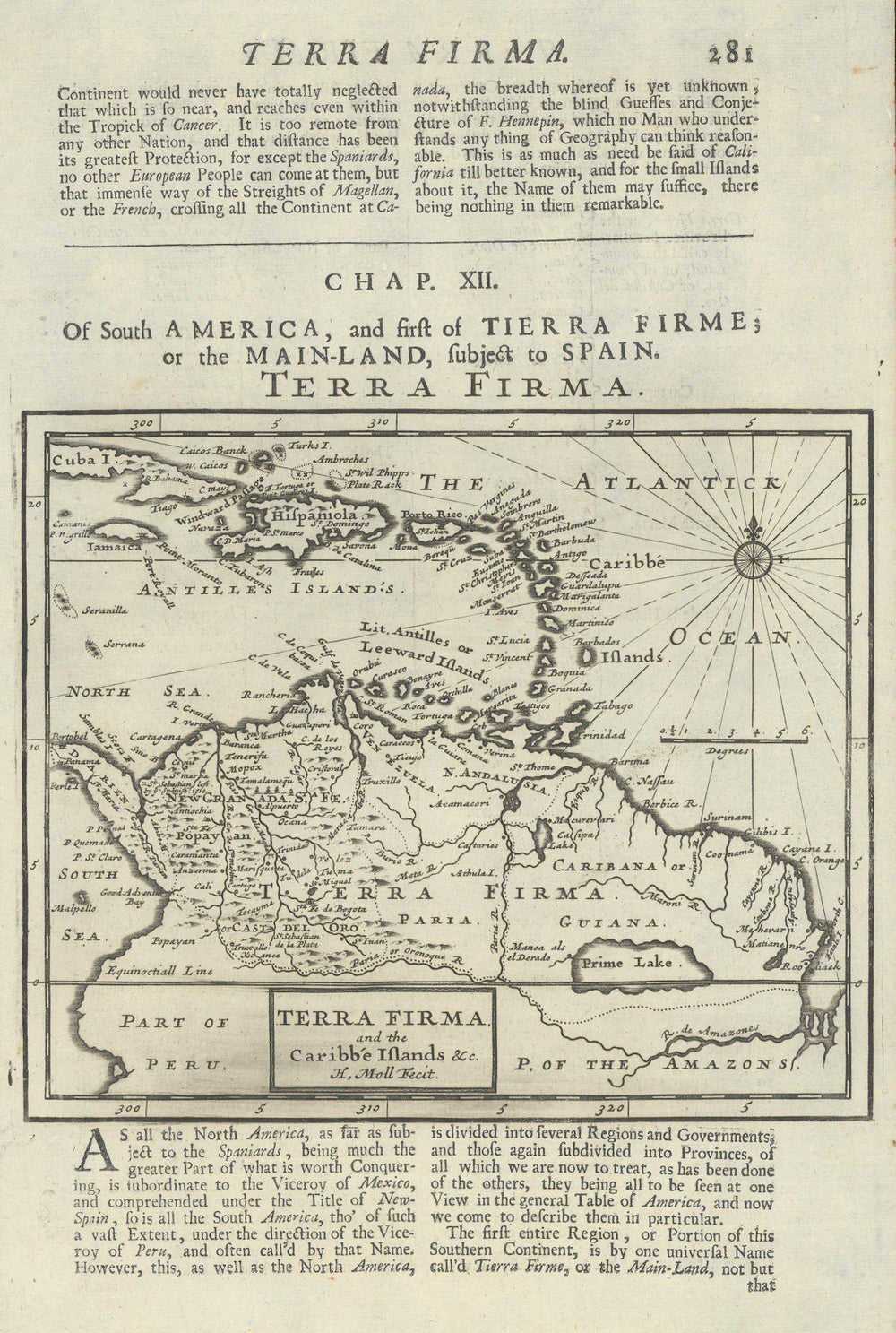 Terra Firma & Caribbé Islands. South America Caribbean. El Dorado. MOLL 1709 map