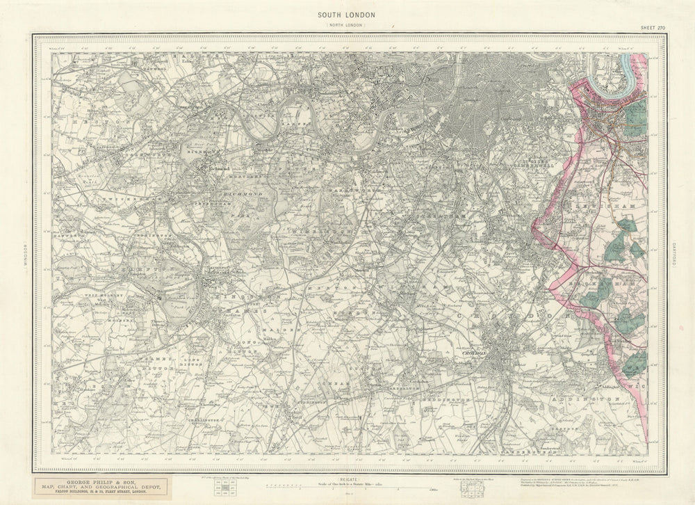 Ordnance Survey Sheet 270 South London. Croydon Richmond Greenwich 1876 map