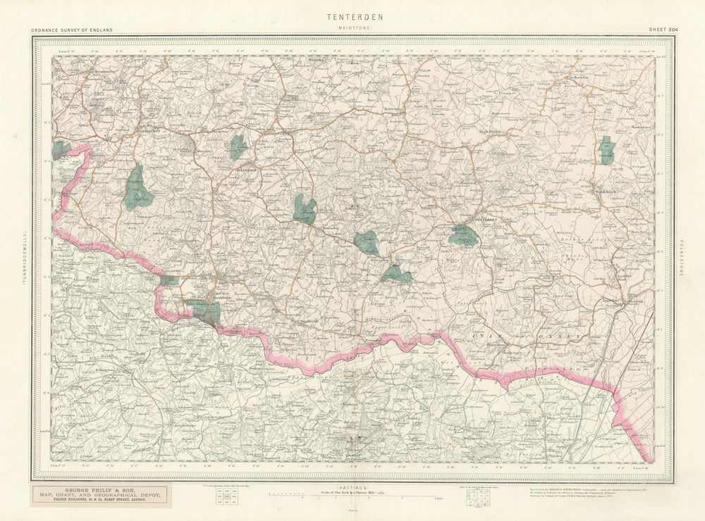 Ordnance Survey Sheet 304 Tenterden Cranbrook High Weald Goudhurst Kent 1879 map
