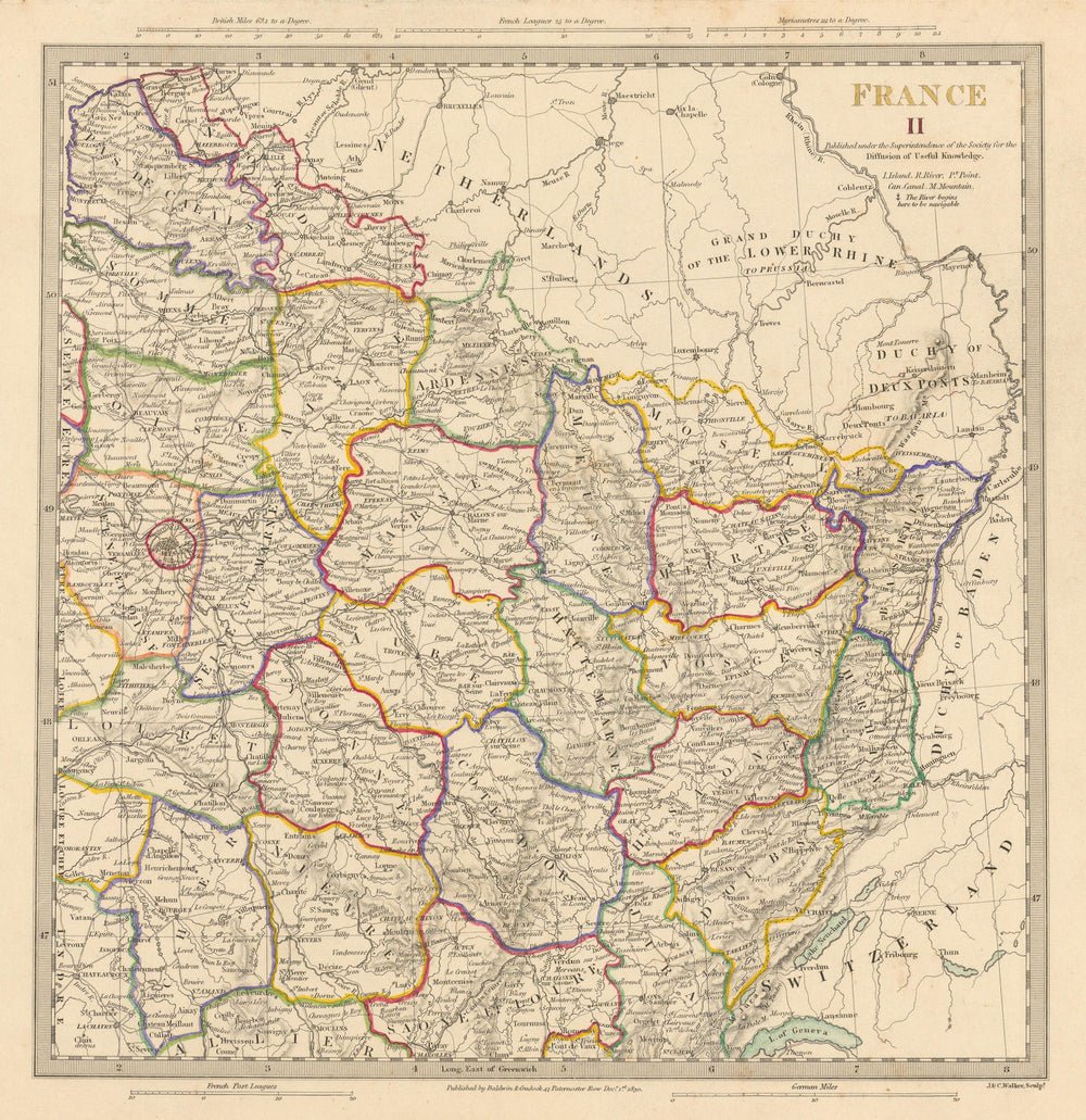 FRANCE N EAST. Champagne Alsace Lorraine Picardie Bourgogne Nord.SDUK 1844 map