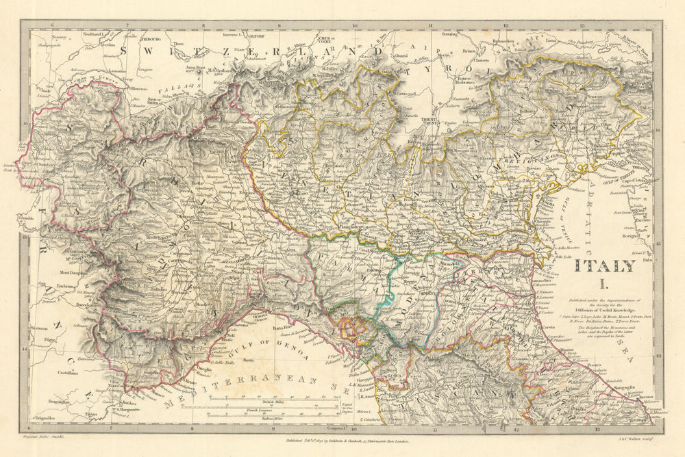 ITALY.Sardinian States,Venetian Lombardy,Parma,Modena,Bolognese.SDUK 1844 map