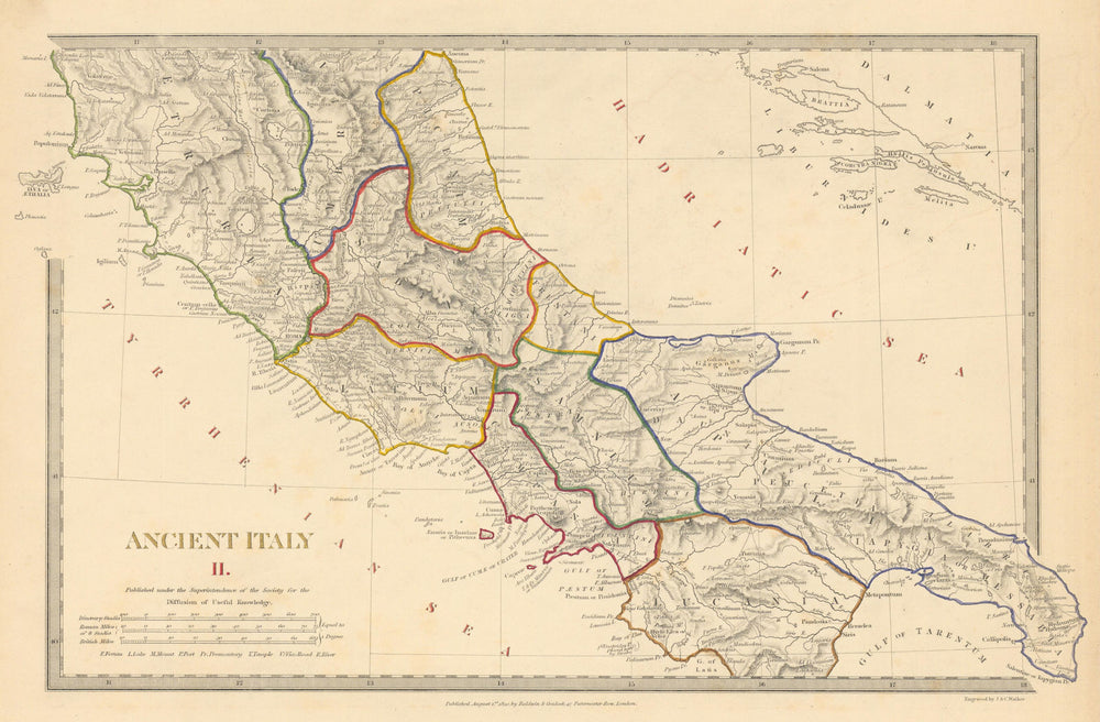 ANCIENT ITALY.South.Apulia Latium Sabini Samnium Picenum Etruria.SDUK 1844 map