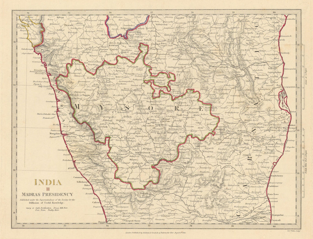 INDIA SOUTH.Madras (Chennai) Presidency & Mysore.Canara Carnatic.SDUK 1844 map