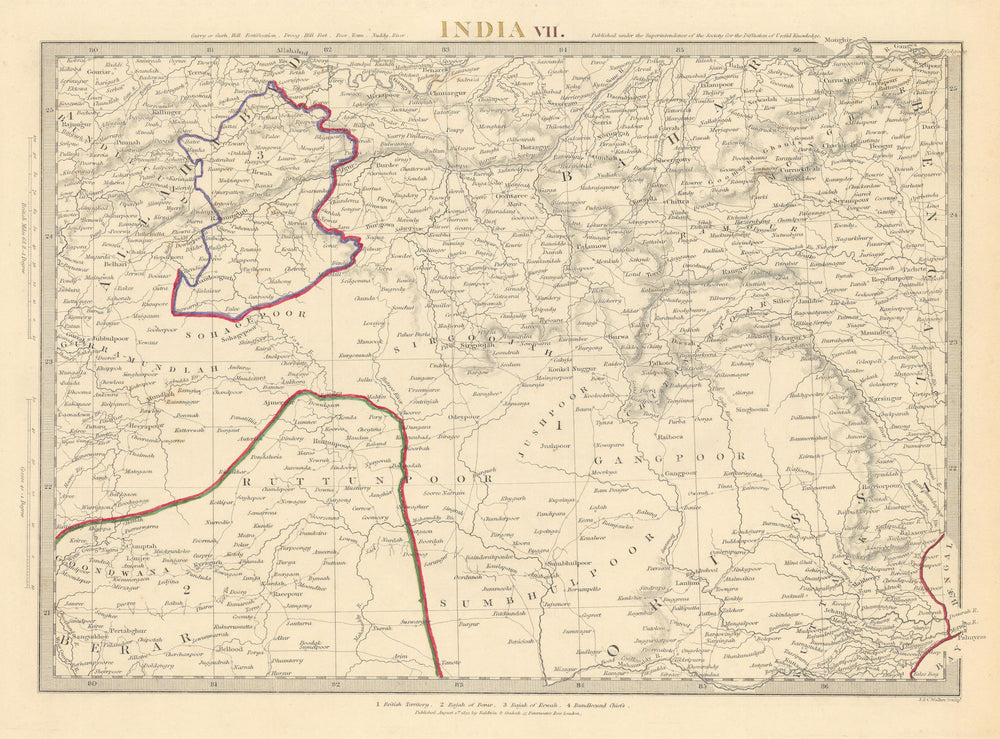 INDIA.Allahabad to Bay of Bengal.Bahar. Berar Orissa Ruttunpoor.SDUK 1844 map
