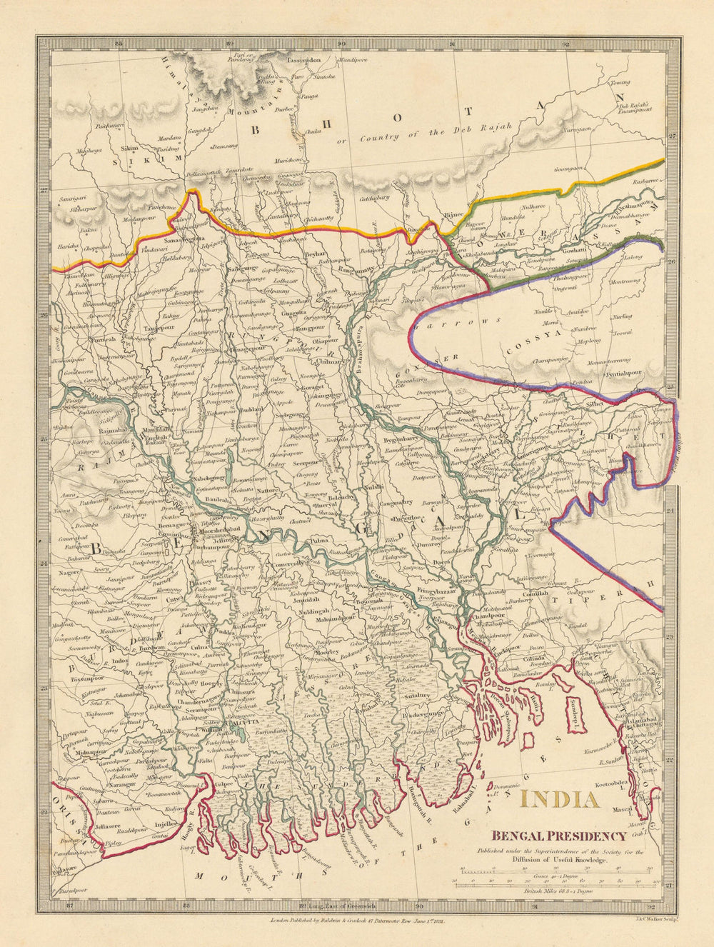 BENGAL BANGLADESH. Chittagong (Chotogram) Sikim Sikkim Bhutan. SDUK 1844 map