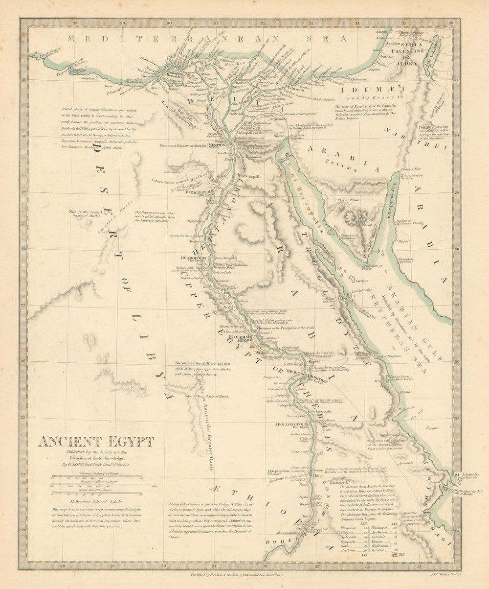 ANCIENT EGYPT. Nile Valley. Original outline colour. SDUK 1844 old antique map
