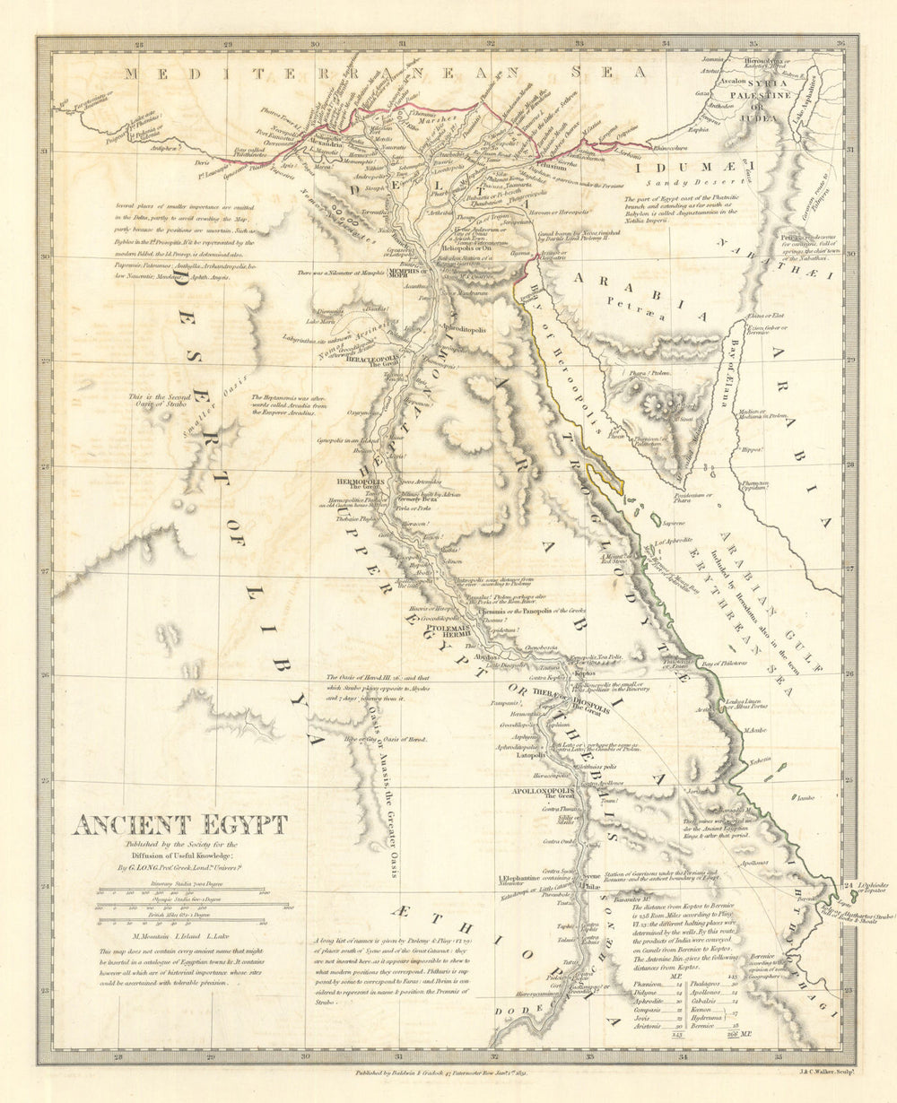 ANCIENT EGYPT. Nile Valley. Original outline colour. SDUK 1844 old antique map