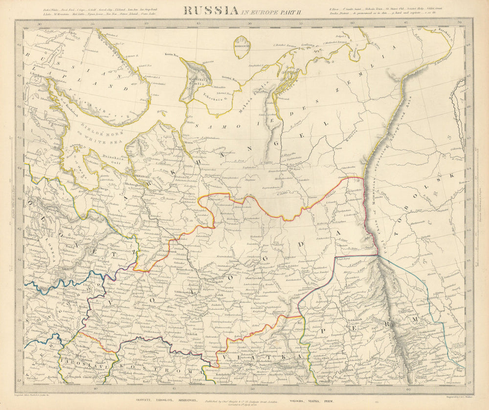 RUSSIA. Arkhangelsk Vologda VIatka Perm Olontez Iaroslavl. SDUK 1845 old map