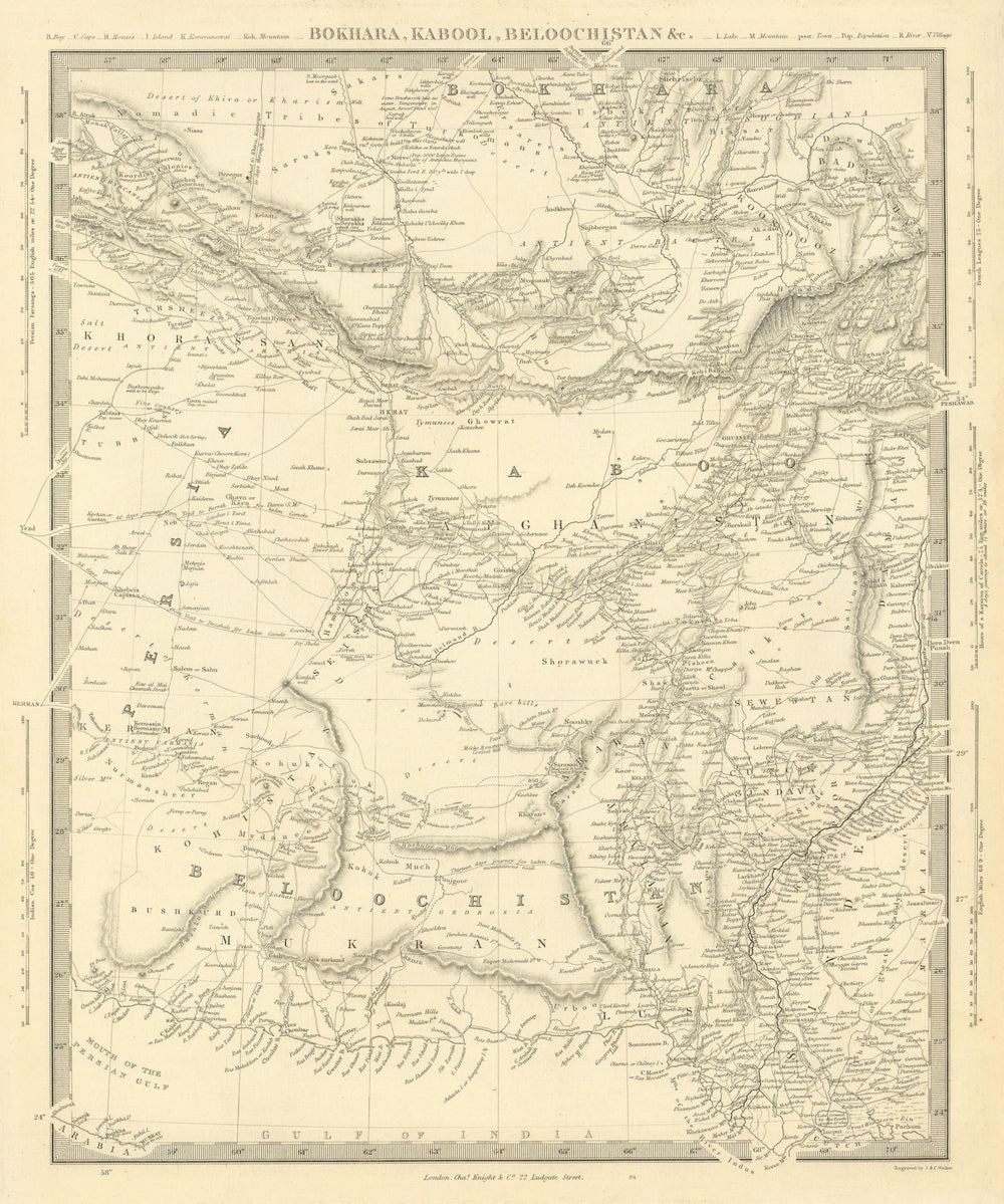BOKHARA KABUL & BALUCHISTAN. Afghanistan Khorassan Sinde Pakistan. SDUK 1846 map