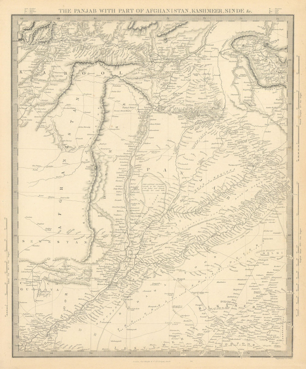 THE PANJAB. Pakistan. Punjab, Afghanistan, Kashmir, and Sinde. SDUK 1846 map