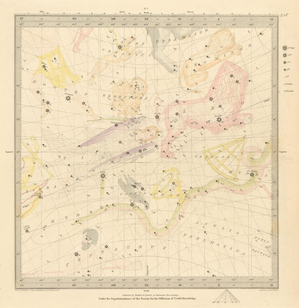 ASTRONOMY CELESTIAL. Star map. Star chart, III. Autumnal Equinox. SDUK 1847