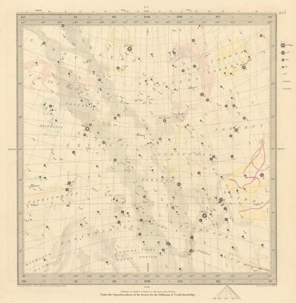 ASTRONOMY CELESTIAL. Star map. Star chart. IV. Winter Solstice. SDUK 1847