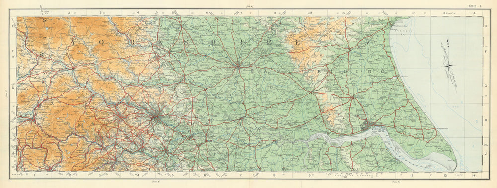Yorkshire Wolds & Dales. Humber estuary Leeds Hull York ORDNANCE SURVEY 1922 map