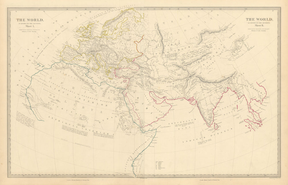 WORLD KNOWN TO ANCIENTS. Herodotus Ptolemy Pliny Hanno. SDUK 1856 old map