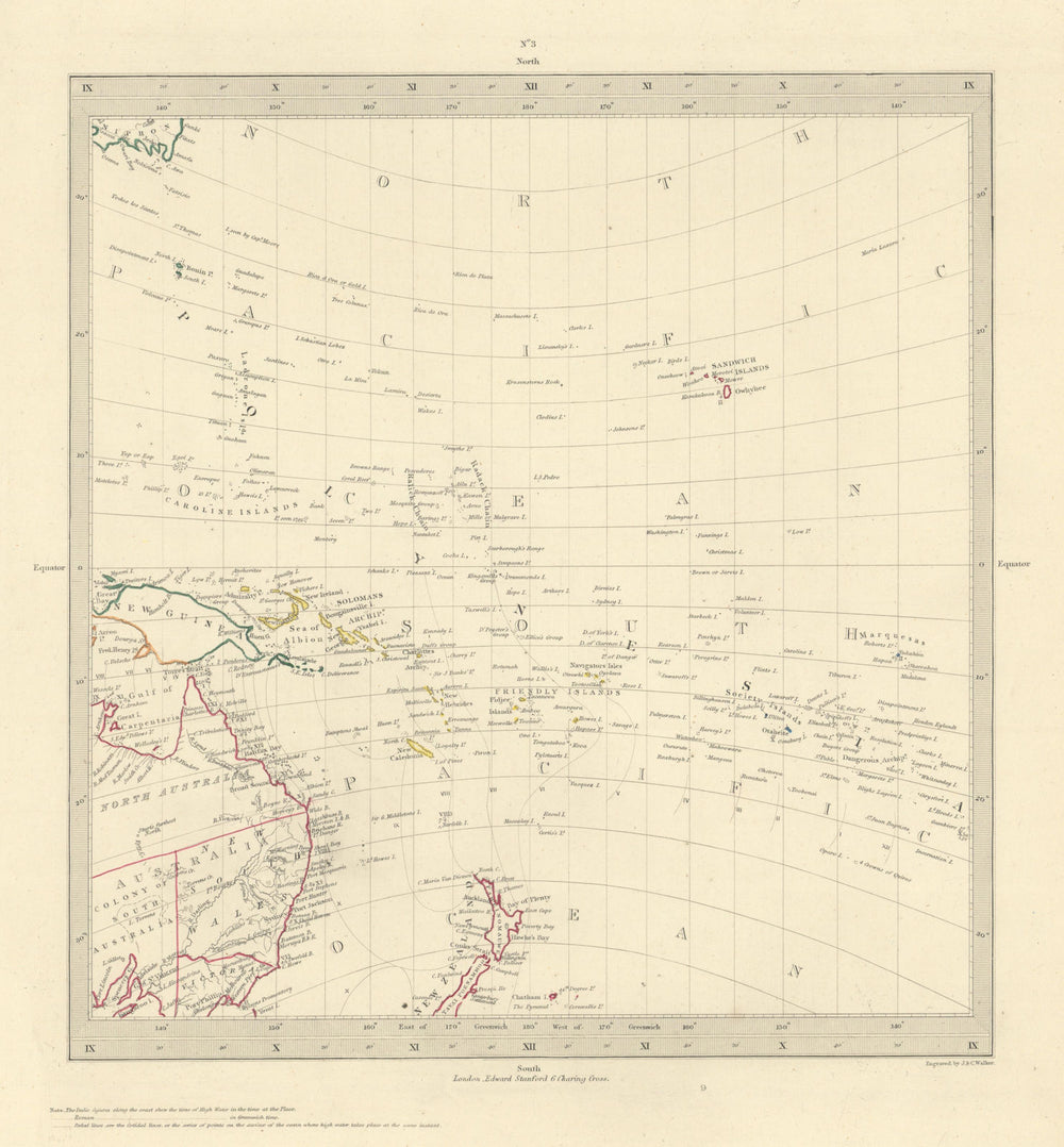 AUSTRALASIA POLYNESIA PACIFIC OCEAN. On Gnomonic Projection. SDUK 1856 old map