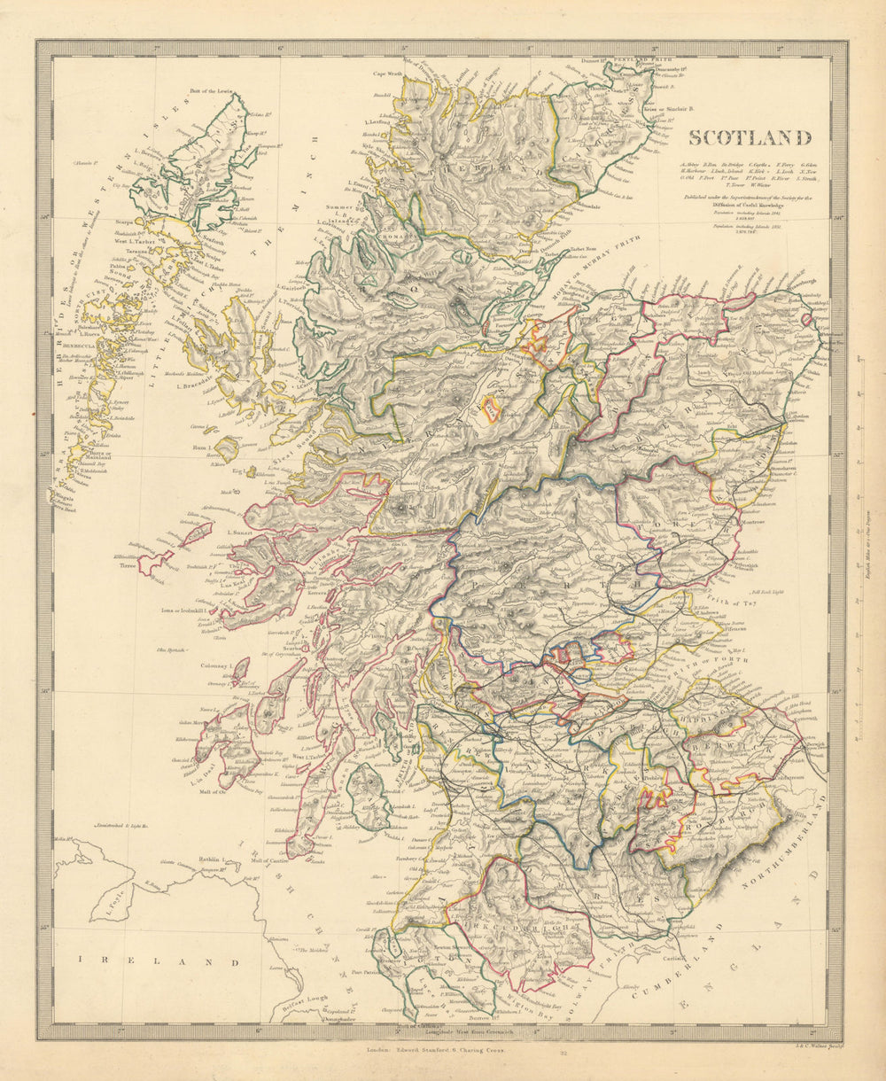 SCOTLAND. General map showing castles & kirks. SDUK 1856 old antique chart