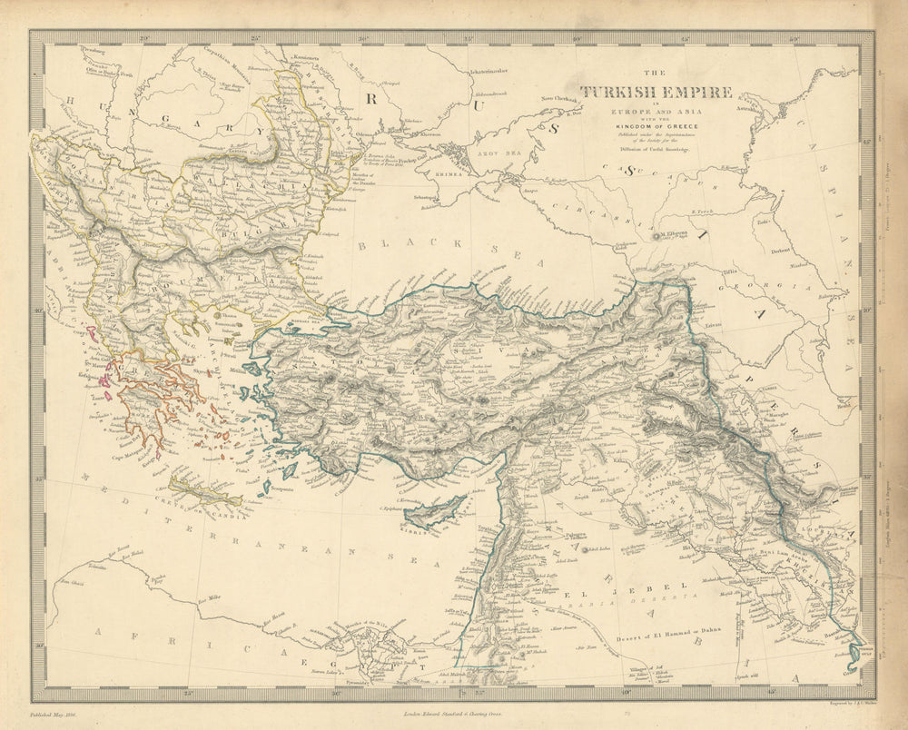 TURKISH / OTTOMAN EMPIRE in Europe & Asia. Kingdom of Greece. SDUK 1856 map