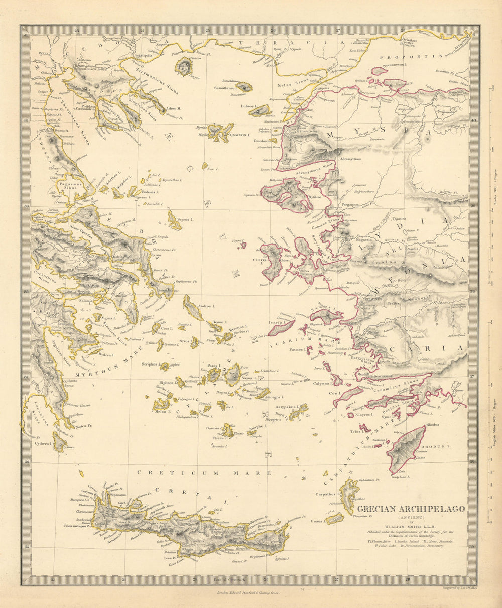 GREEK ARCHIPELAGO ANCIENT. Aegean Cyclades Creta Crete Dodecanese. SDUK 1856 map